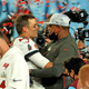 Tampa. Bay OC Byron Leftwich (l.) celebrates Bucs’ Super Bowl win with Tom Brady.